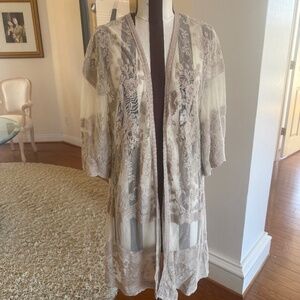 Miss Chievous Tan Lace Duster Kimono Cardigan Sheer Floral L/XL Boho Cottagecore